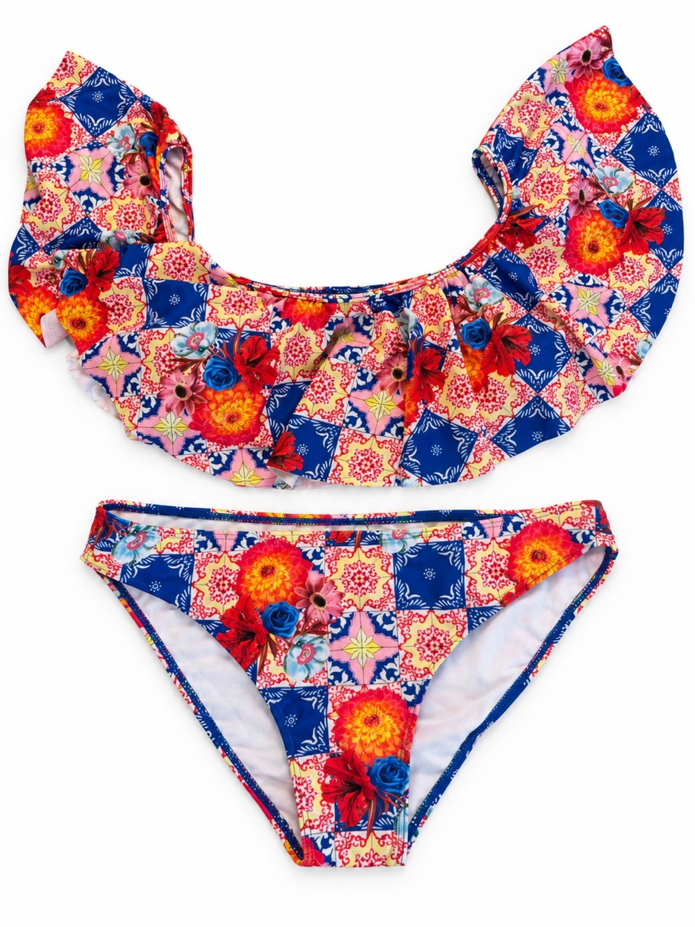 Colorful Floral Ruffle Bikini Set Size XL – New Without Tags